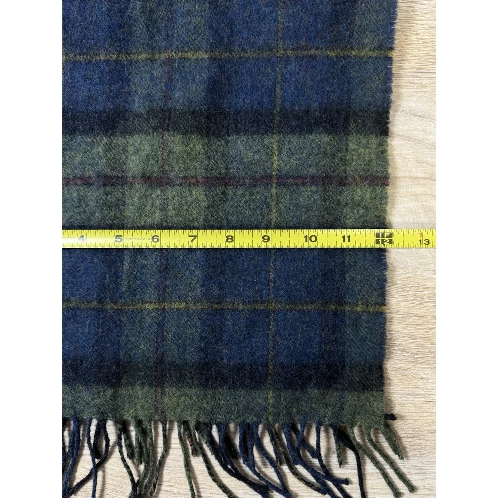 Liberty London 100% Lambswool Scarf Made In Scotland Plaid Fringe  Blue/Green